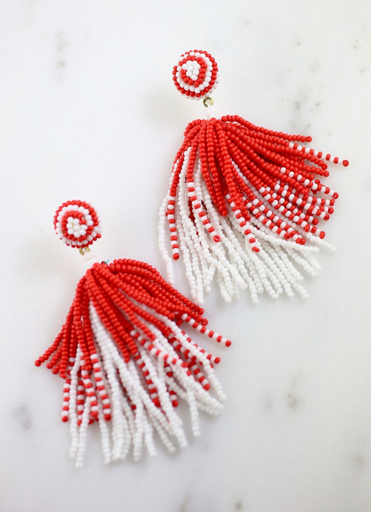 Toomer White And Red Beaded Tassel Earring - Caroline Hill