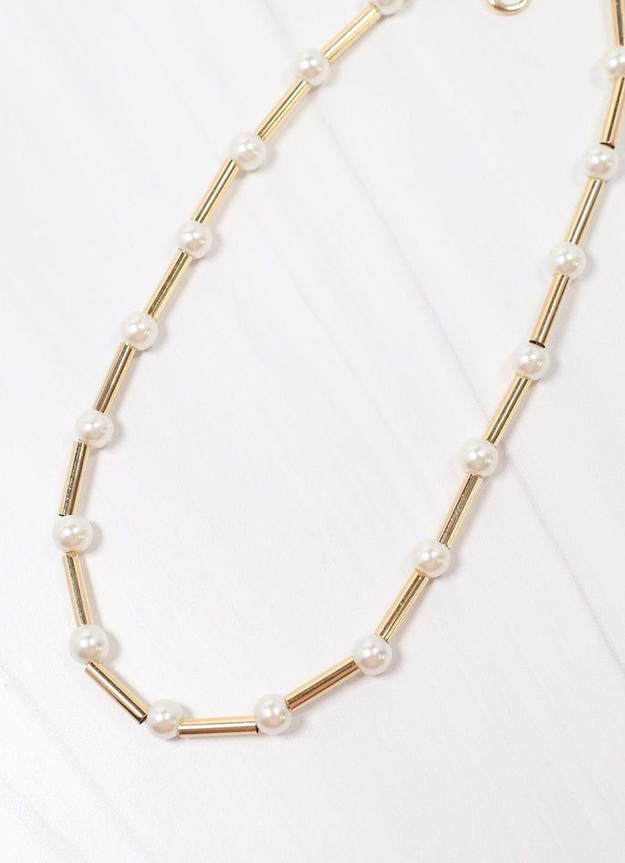 Viscount Tube Necklace with Pearls GOLD - Caroline Hill
