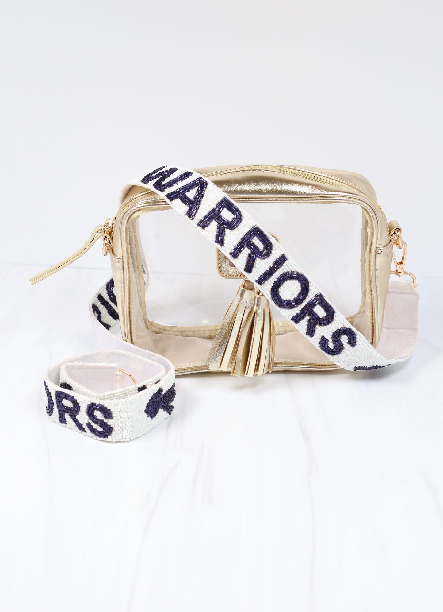 Warriors White Beaded Crossbody Strap - Caroline Hill